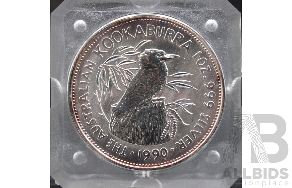 Australian Perth Mint 1990 Silver Five Dollar Coin,  Kookaburra .999