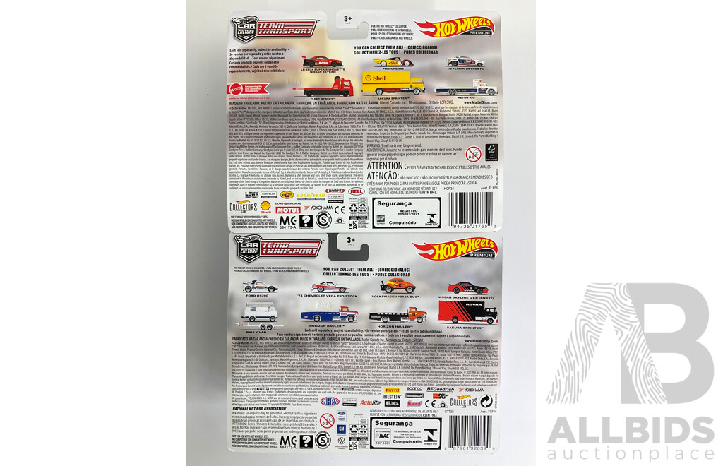 Boxed Hot Wheels Team Transporters, Sakura Sprinter and Rally Van Sets