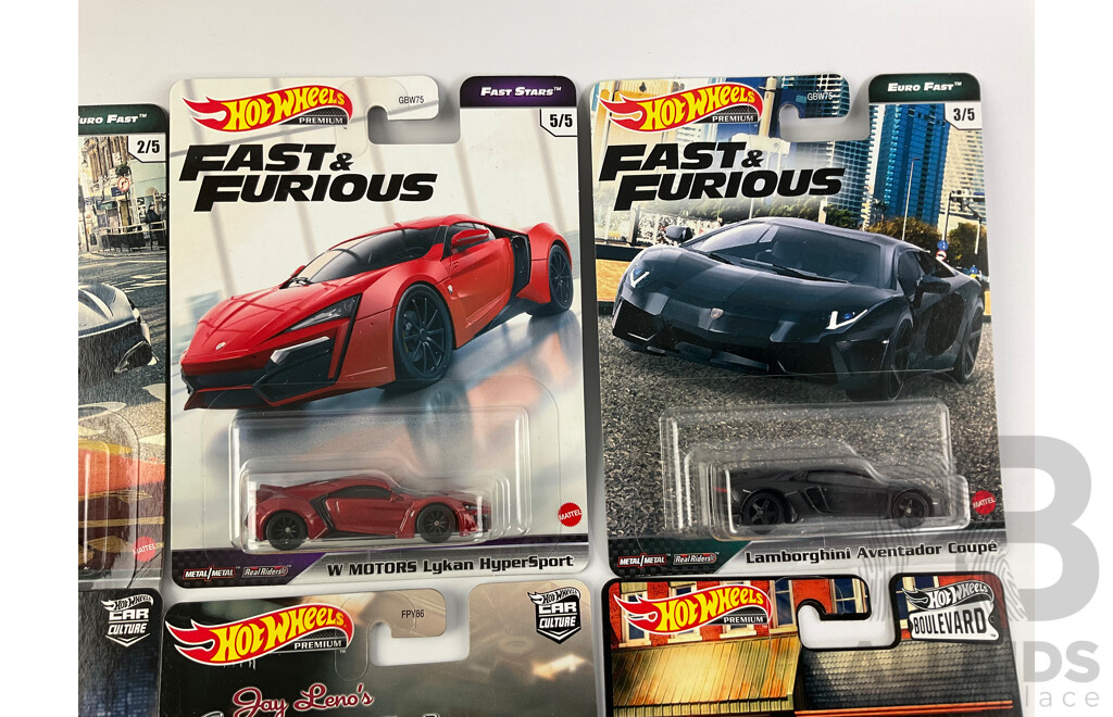 Ten Boxed Hot Wheels Sports Cars Including Bugatti, McLaren, Koenigsegg, Lykan, Lamborghini, Acura