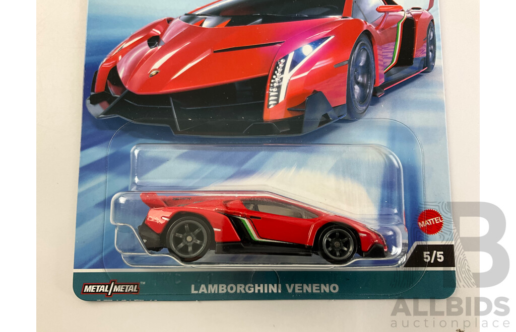 Ten Boxed Hot Wheels Sports Cars Including Bugatti, McLaren, Koenigsegg, Lykan, Lamborghini, Acura