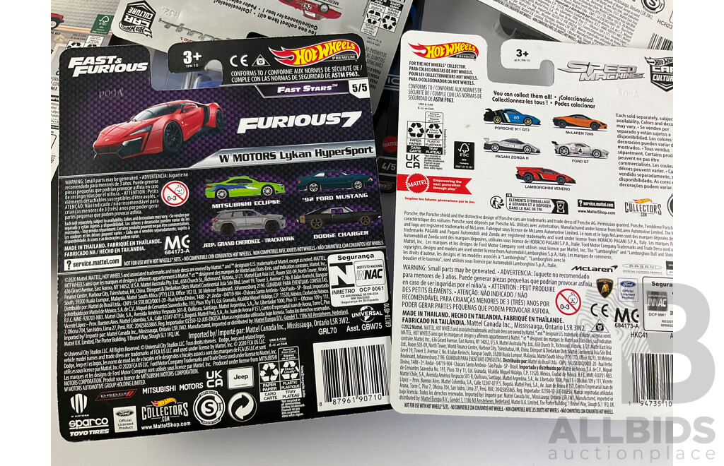 Ten Boxed Hot Wheels Sports Cars Including Bugatti, McLaren, Koenigsegg, Lykan, Lamborghini, Acura