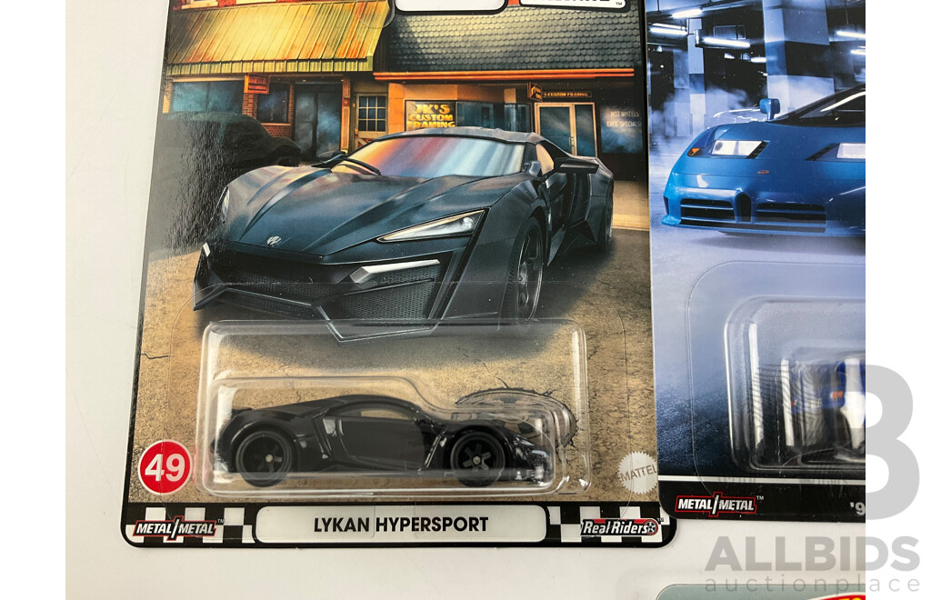 Ten Boxed Hot Wheels Sports Cars Including Bugatti, McLaren, Koenigsegg, Lykan, Lamborghini, Acura