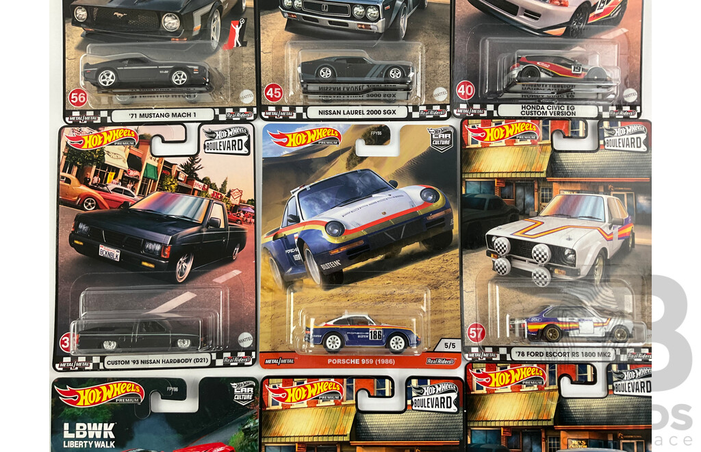 Nine Boxed Hot Wheels Vehicles Including Porsche, Ford, Datsun/Nissan, Honda