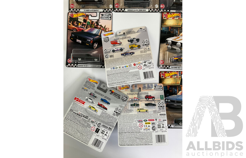 Nine Boxed Hot Wheels Vehicles Including Porsche, Ford, Datsun/Nissan, Honda