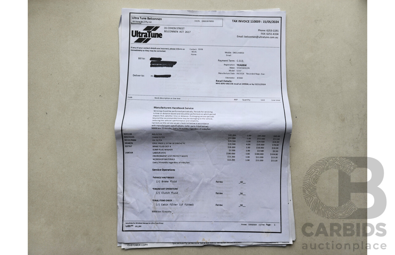 9/2014 Volkswagen Golf 118 TSI Comfortline AU 4d Wagon Grey 1.4L