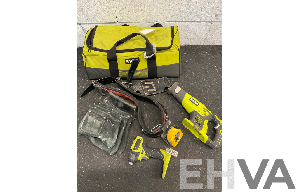 RYOBI ONE+ 18V (RRS1801) Reciprocating Saw, (RID18C) Impact Driver, Carry Bag and Tool Belt