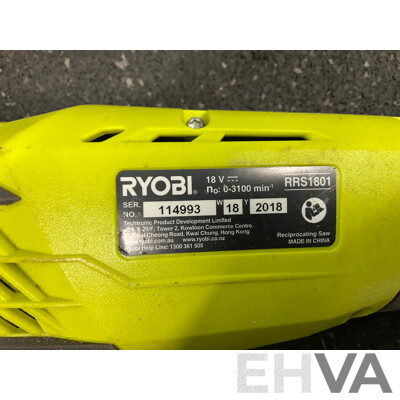 RYOBI ONE+ 18V (RRS1801) Reciprocating Saw, (RID18C) Impact Driver, Carry Bag and Tool Belt