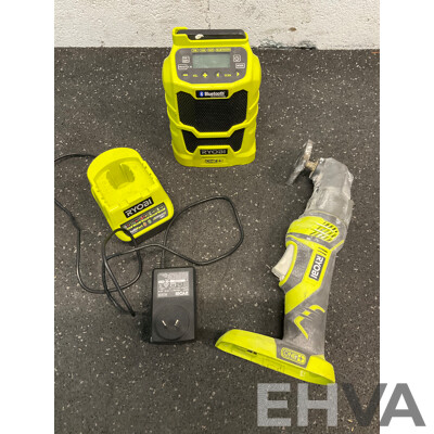 RYOBI ONE+ 18V (RMR1801) Multi Tool, (R18R) Radio and Battery Charger
