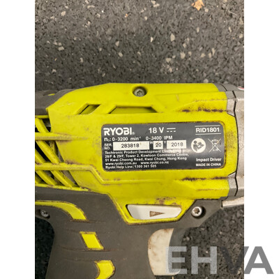 RYOBI ONE+ 18V (RID1801) Impact Driver, (RCD1802) Drill Driver and Krypton Lamp