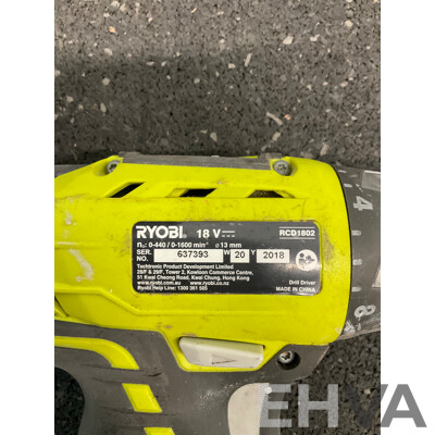 RYOBI ONE+ 18V (RID1801) Impact Driver, (RCD1802) Drill Driver and Krypton Lamp
