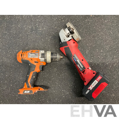 AEG 18V Hammer Drill and OZITO 18V Angle Grinder with 4.0Ah Battery - Lot of 2