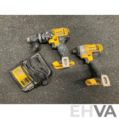 DeWALT Impact Driver (DC885XE), Hammer Drill (DCD785XE) and Battery Charger (DCB115XE) - Lot of 3