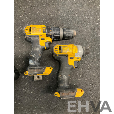 DeWALT Impact Driver (DC885XE), Hammer Drill (DCD785XE) and Battery Charger (DCB115XE) - Lot of 3