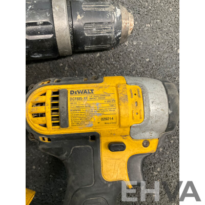 DeWALT Impact Driver (DC885XE), Hammer Drill (DCD785XE) and Battery Charger (DCB115XE) - Lot of 3