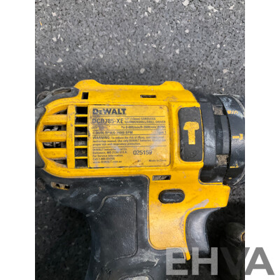 DeWALT Impact Driver (DC885XE), Hammer Drill (DCD785XE) and Battery Charger (DCB115XE) - Lot of 3