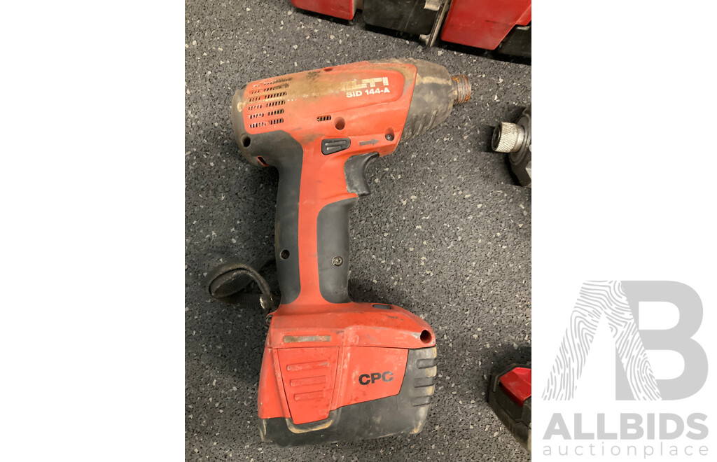 Assorted Tools - HILTI (SID144-A) with Battery, OZITO Impacty Driver with Battery and BOSCH Impact Driver with Battery and HILTI Carry Case - Lot of 4