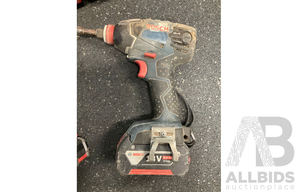 Assorted Tools - HILTI (SID144-A) with Battery, OZITO Impacty Driver with Battery and BOSCH Impact Driver with Battery and HILTI Carry Case - Lot of 4