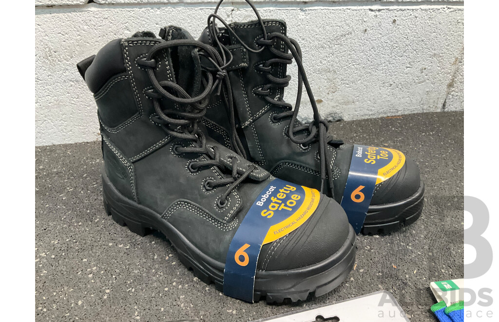 BOBCAT Size 6 Safety Toe Boots, TOOLPRO Impact Wrench , ARLEC Tourch and Gloves - Lot of 4