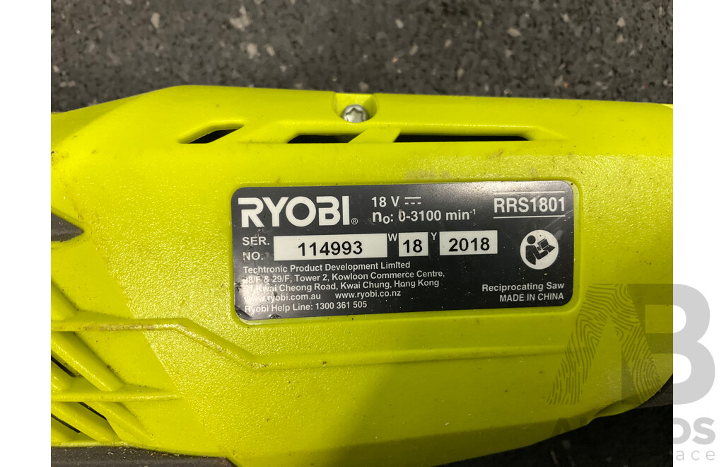 RYOBI ONE+ 18V (RRS1801) Reciprocating Saw, (RID18C) Impact Driver, Carry Bag and Tool Belt