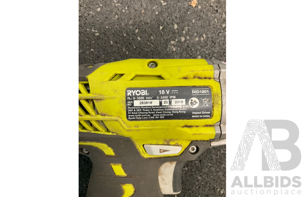 RYOBI ONE+ 18V (RID1801) Impact Driver, (RCD1802) Drill Driver and Krypton Lamp