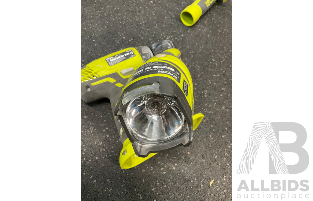 RYOBI ONE+ 18V (RID1801) Impact Driver, (RCD1802) Drill Driver and Krypton Lamp