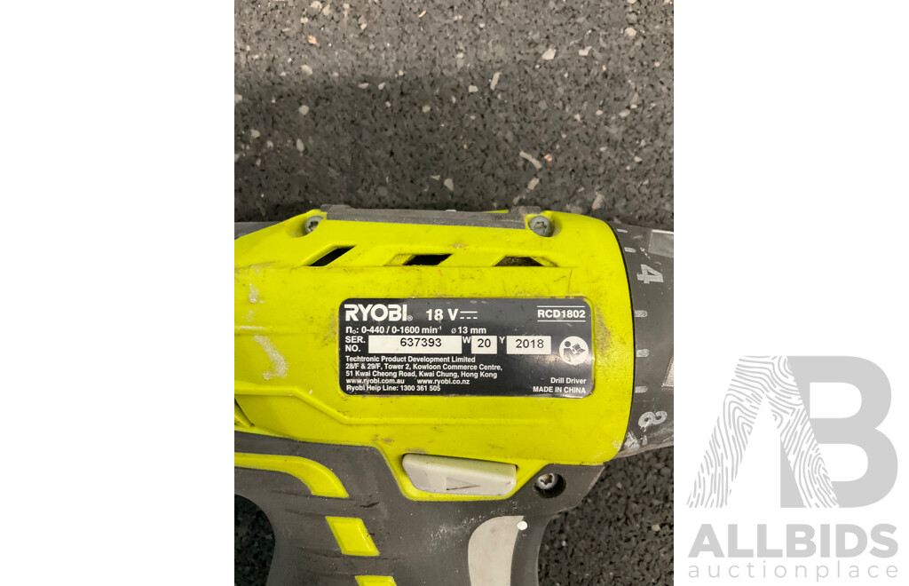 RYOBI ONE+ 18V (RID1801) Impact Driver, (RCD1802) Drill Driver and Krypton Lamp