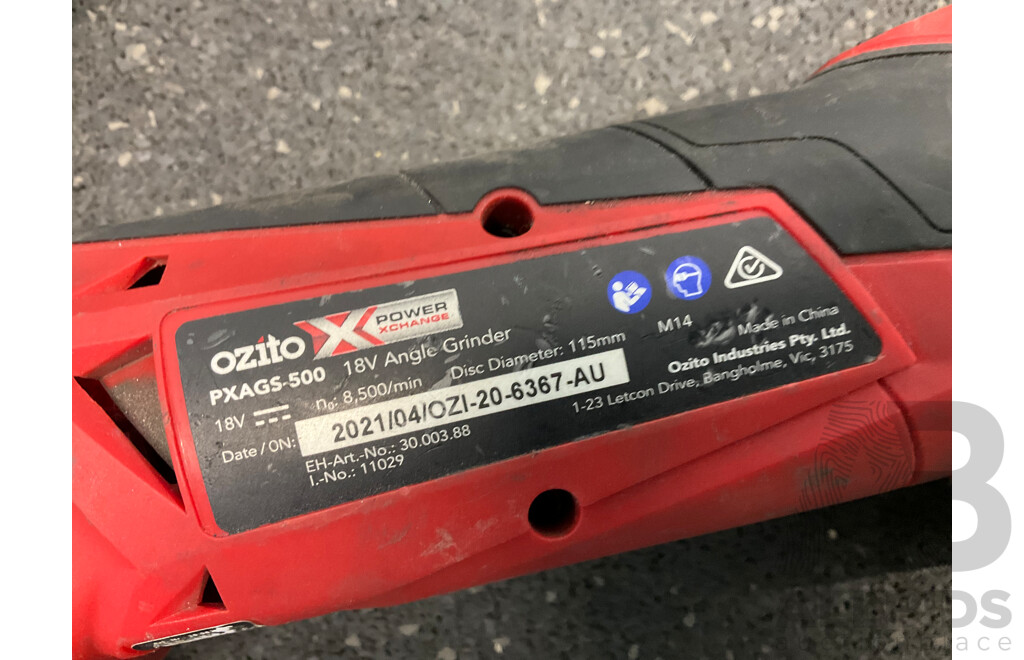 AEG 18V Hammer Drill and OZITO 18V Angle Grinder with 4.0Ah Battery - Lot of 2