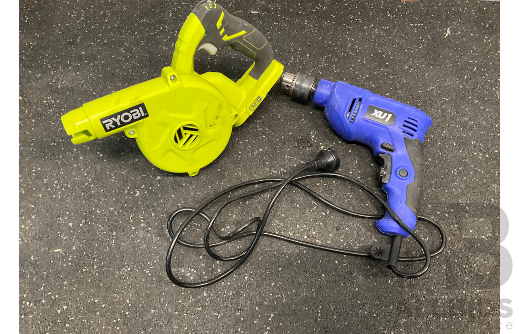 RYOBI ONE+ Blower and XU1 Hammer Drill - Lot of 2