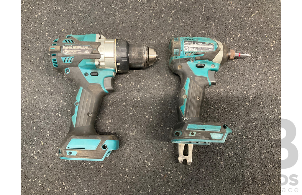 MAKITA 18V  Hammer Drill Driver (DHP486) and Impact Driver (DTD154) - Skin Only - Lot of 2
