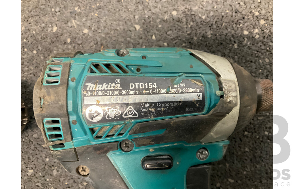 MAKITA 18V  Hammer Drill Driver (DHP486) and Impact Driver (DTD154) - Skin Only - Lot of 2