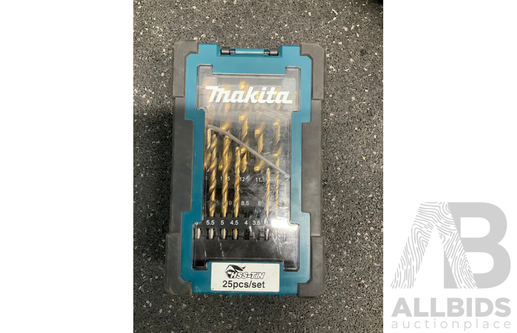 MAKITA Hammer Drill  (HP1501) and MAKITA HSS-TiN Drill Bit Set - Lot of 2