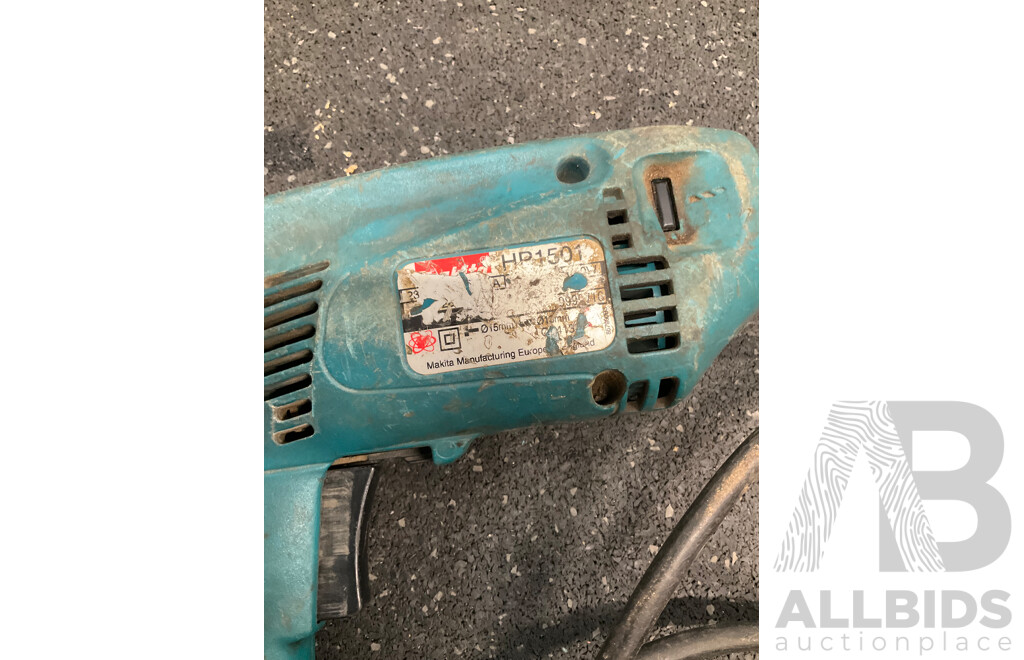 MAKITA Hammer Drill  (HP1501) and MAKITA HSS-TiN Drill Bit Set - Lot of 2