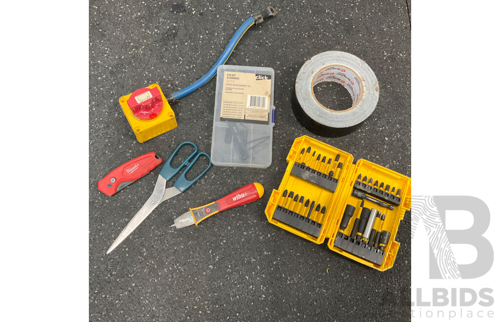 MILWAUKEE Folding Pocket Knife, WIHA Contact Voltage Detector, ALPHA Impact Driver Bit Set and Others