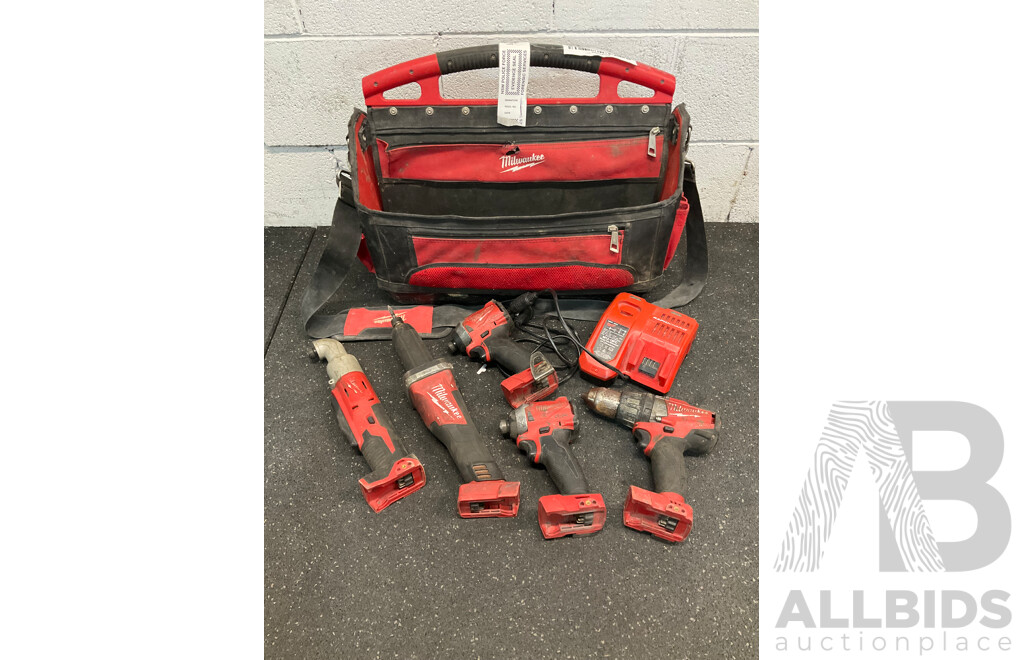 MILWAUKEE PACKOUT Storage Tote with Assorted Milwaukke 18V Tools and Battery Charger