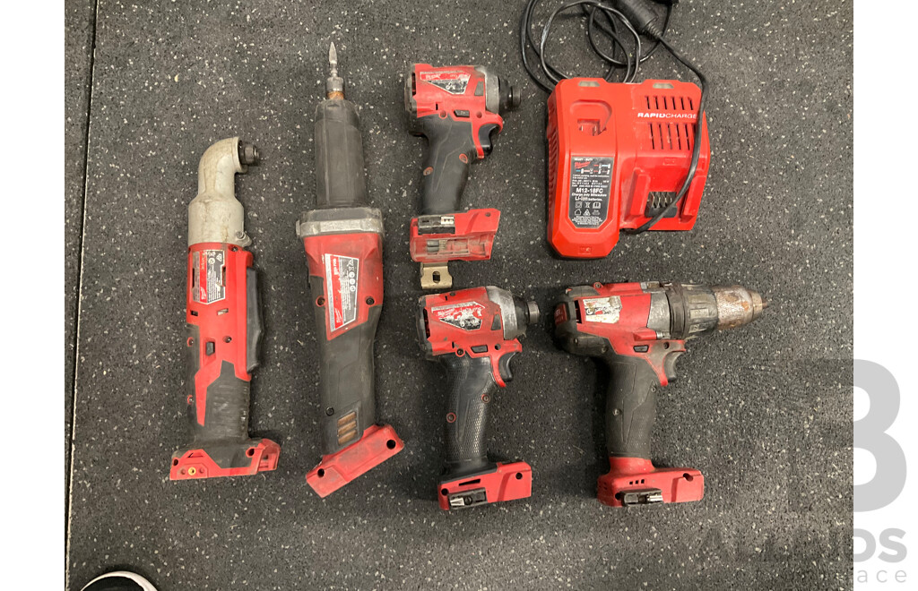 MILWAUKEE PACKOUT Storage Tote with Assorted Milwaukke 18V Tools and Battery Charger