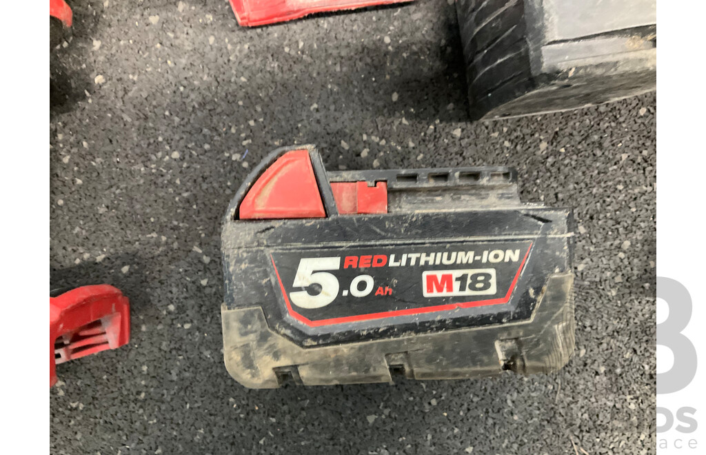MILWAUKEE 18V Cordless Power Tools, Including Impact Driver, Hammer Drill, Rotary Hammer, Led Light and 5.0 Battery - Lot of 5