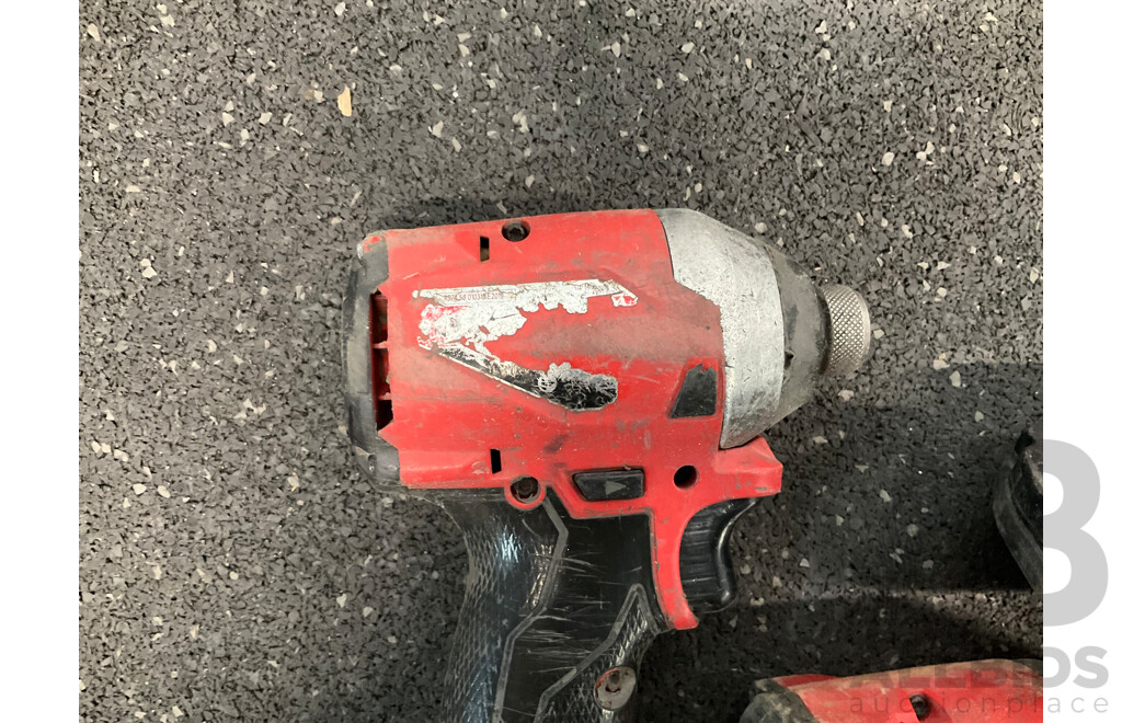 MILWAUKEE 18V Cordless Power Tools, Including Impact Drivers, Impact Wrenches and Battery - Lot of 5