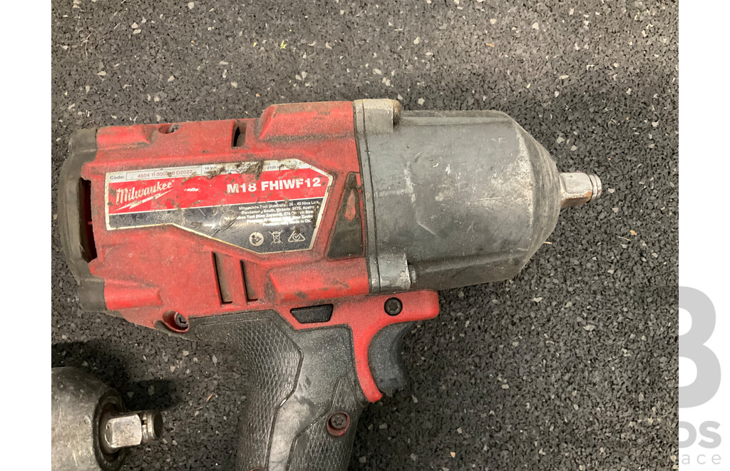 MILWAUKEE 18V Cordless Power Tools, Including Impact Drivers, Impact Wrenches and Battery - Lot of 5