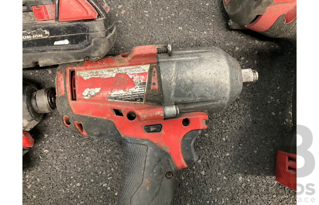 MILWAUKEE 18V Cordless Power Tools, Including Impact Drivers, Impact Wrenches and Battery - Lot of 5