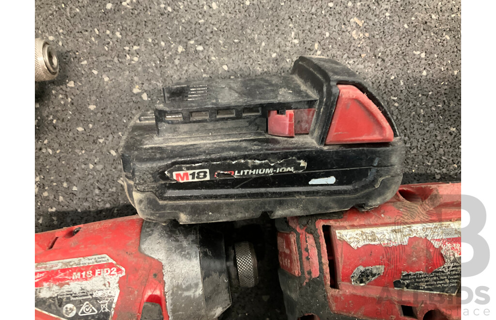 MILWAUKEE 18V Cordless Power Tools, Including Impact Drivers, Impact Wrenches and Battery - Lot of 5