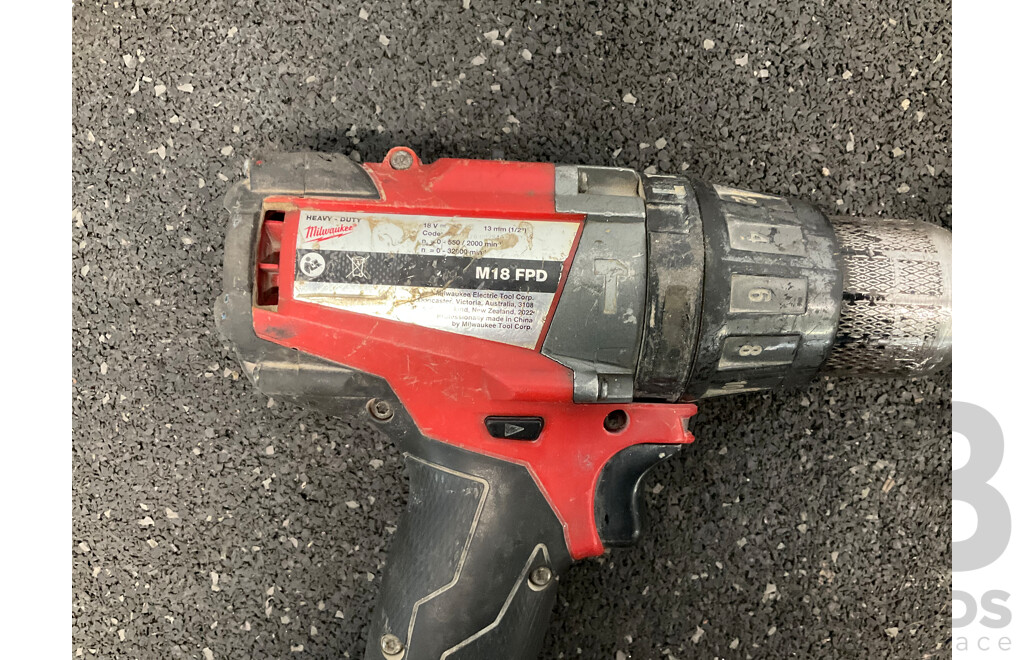 MILWAUKEE 18V Cordless Power Tools, Including Impact Drivers and Hammer Drills - Lot of 5