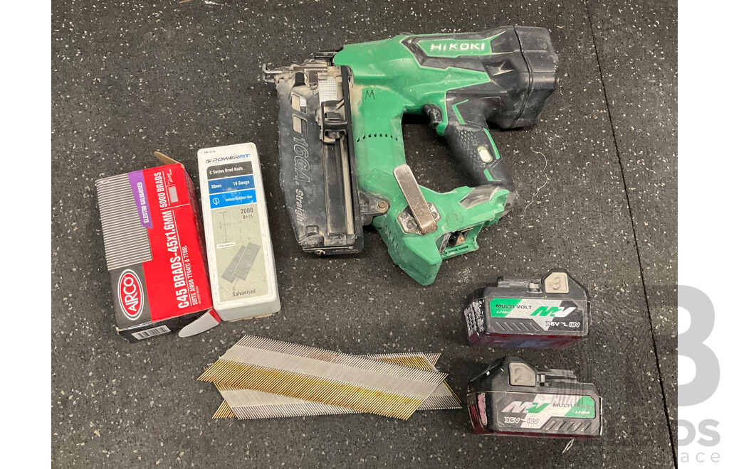 HIKOKO 18V Cordless Finish Nailer (NT1865DBSL), 2x Battery and Nails