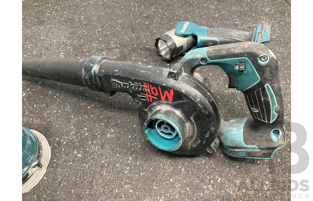 Assorted MAKITA 18V Tools - Orbital Sander (DBO180), Blower and Led Light - Skin Only - Lot of 3