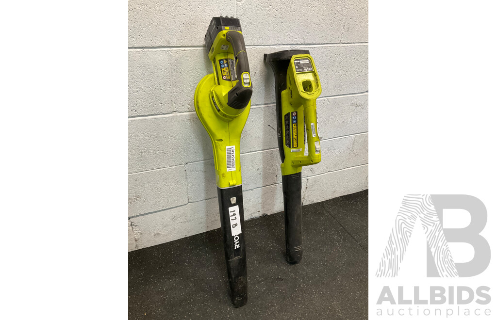 RYOBI Blower (OBL1820S) and (OBL1820J), 4Ah Battery - Loto of 3