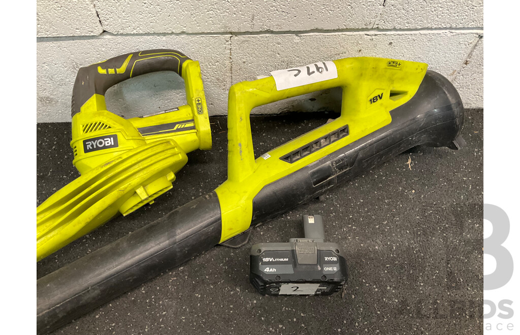 RYOBI Blower (OBL1820S) and (OBL1820J), 4Ah Battery - Loto of 3