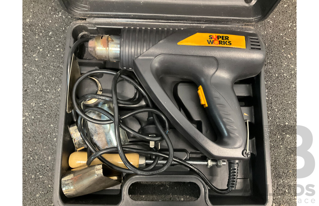 AEG Impact Wrench, AEG 4.0Ah Battery, Super Works Heat Gun and Leveleing Lift Kit - Lot of 4