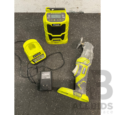 RYOBI ONE+ 18V (RMR1801) Multi Tool, (R18R) Radio and Battery Charger