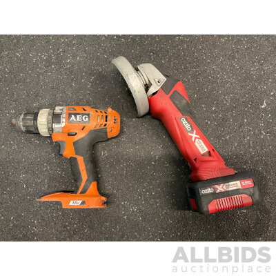AEG 18V Hammer Drill and OZITO 18V Angle Grinder with 4.0Ah Battery - Lot of 2
