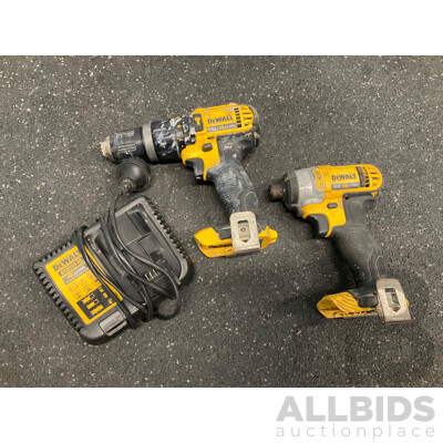 DeWALT Impact Driver (DC885XE), Hammer Drill (DCD785XE) and Battery Charger (DCB115XE) - Lot of 3