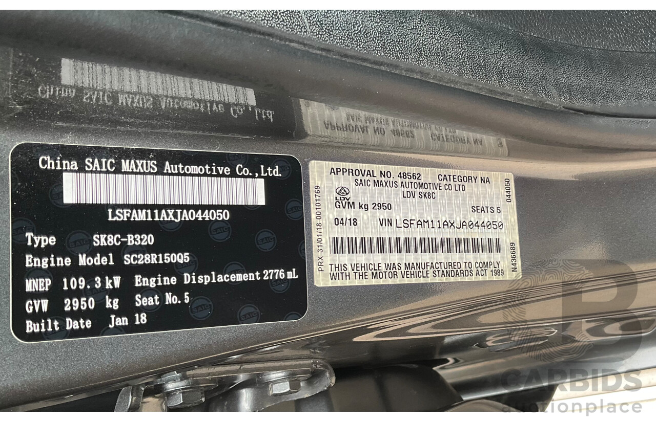 04/2018 LDV T60 Luxe (4x4) SK8C Double Cab Utility Lava Grey Metallic Turbo Diesel 2.8L